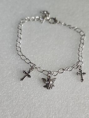 Hand Crafted Silver Angel & Cross Charm Bracelet Anklet